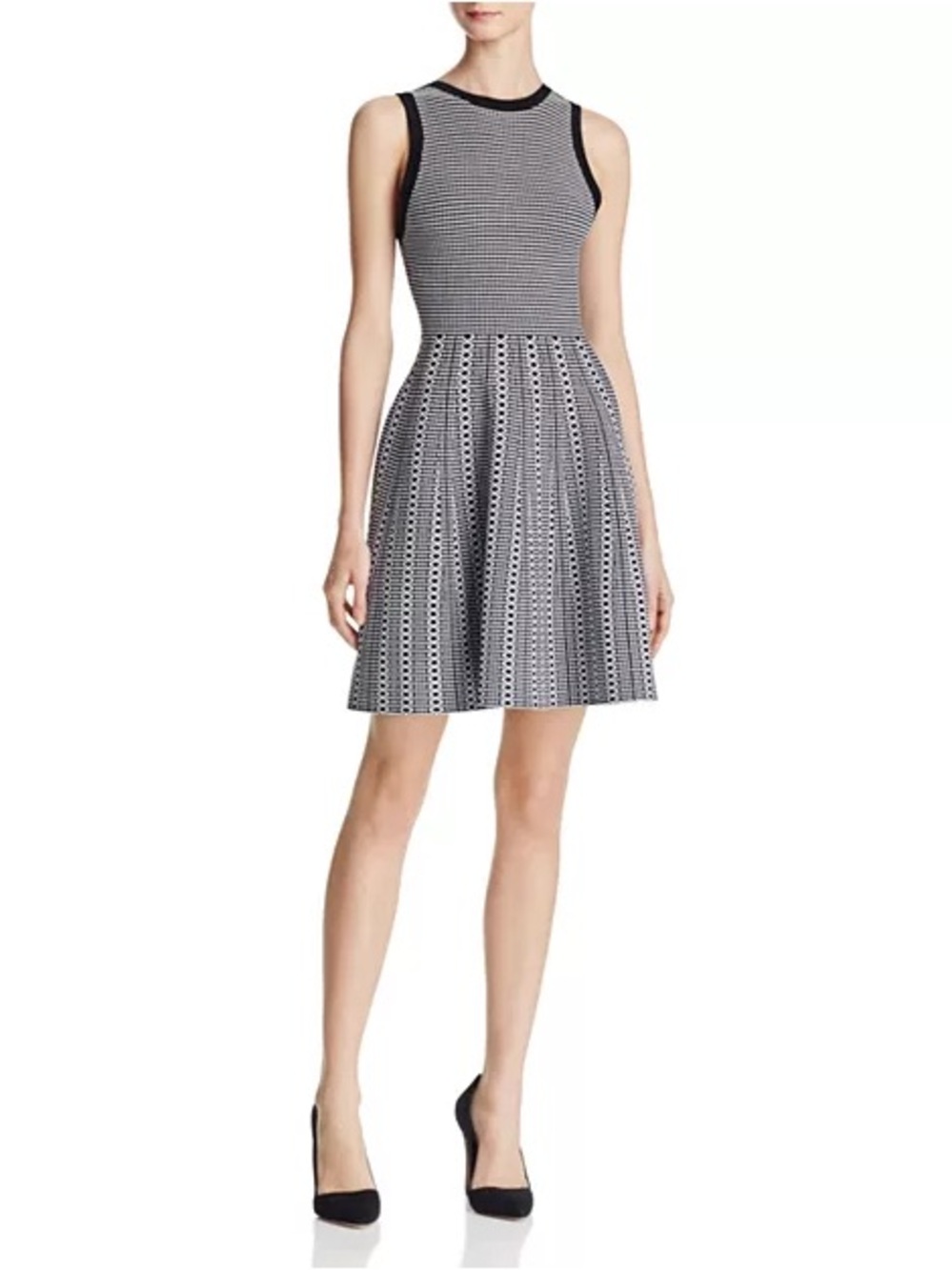 Alice + Olivia Kamilah Fit & Flare Knit Dress M Sleeveless Black White $350